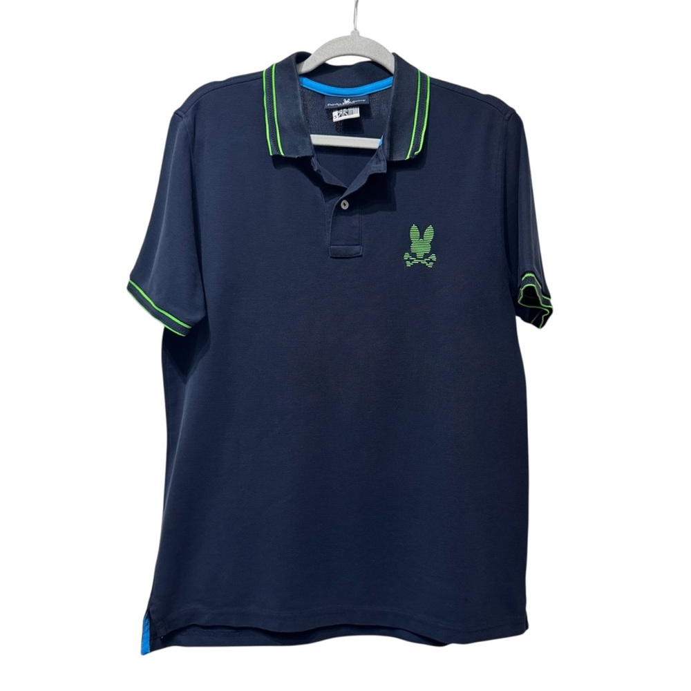 Psycho Bunny Men's Navy and Green Polo Shirt